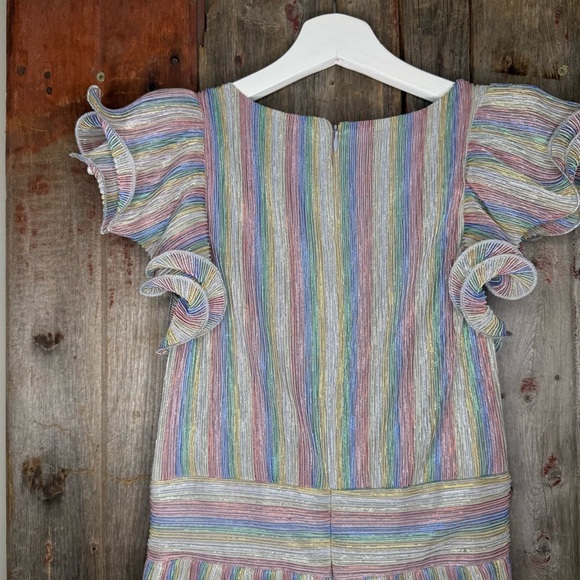 Saylor Lyla Metallic Rainbow Stripe Tiered Cocktail Dress size XS - Picture 7 of 15